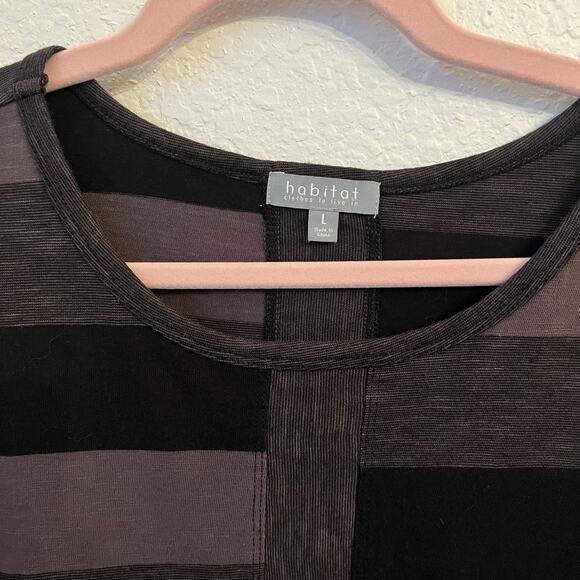 Habitat Top Large Black Gray Stripe Asymmetric Stairstep Hem Artsy Casual Flowy - Picture 4 of 10